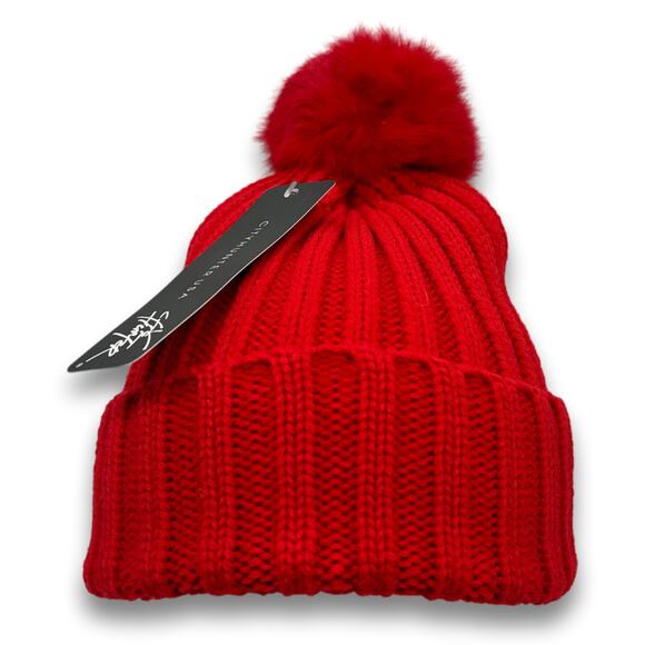 Knit Cable POM Beanie Thick Warm Soft Long Cuffed Ski Cap Winter Snowboard Hat - Picture 1 of 7